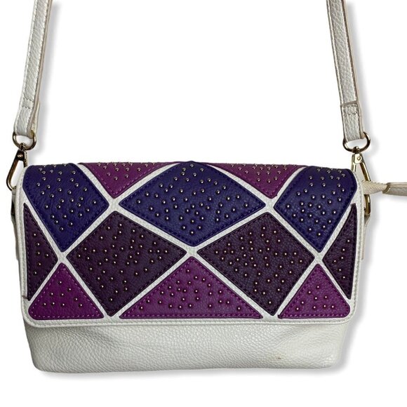 Charming Charlie Handbag Shades of Purple/Cream Studded Crossbody/Shoulder Bag - Picture 1 of 9